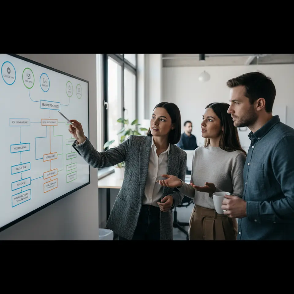A dynamic marketing automation workflow diagram depicting trigger-based campaigns: actions like course page visits, email opens, and inactivity feeding into segmentation rules. Show branches for ‘new lead’ nurturing sequence, ‘highly engaged prospect’ special offer, and ‘at-risk student’ re-engagement drip, with personalized email content blocks and real-time updates.